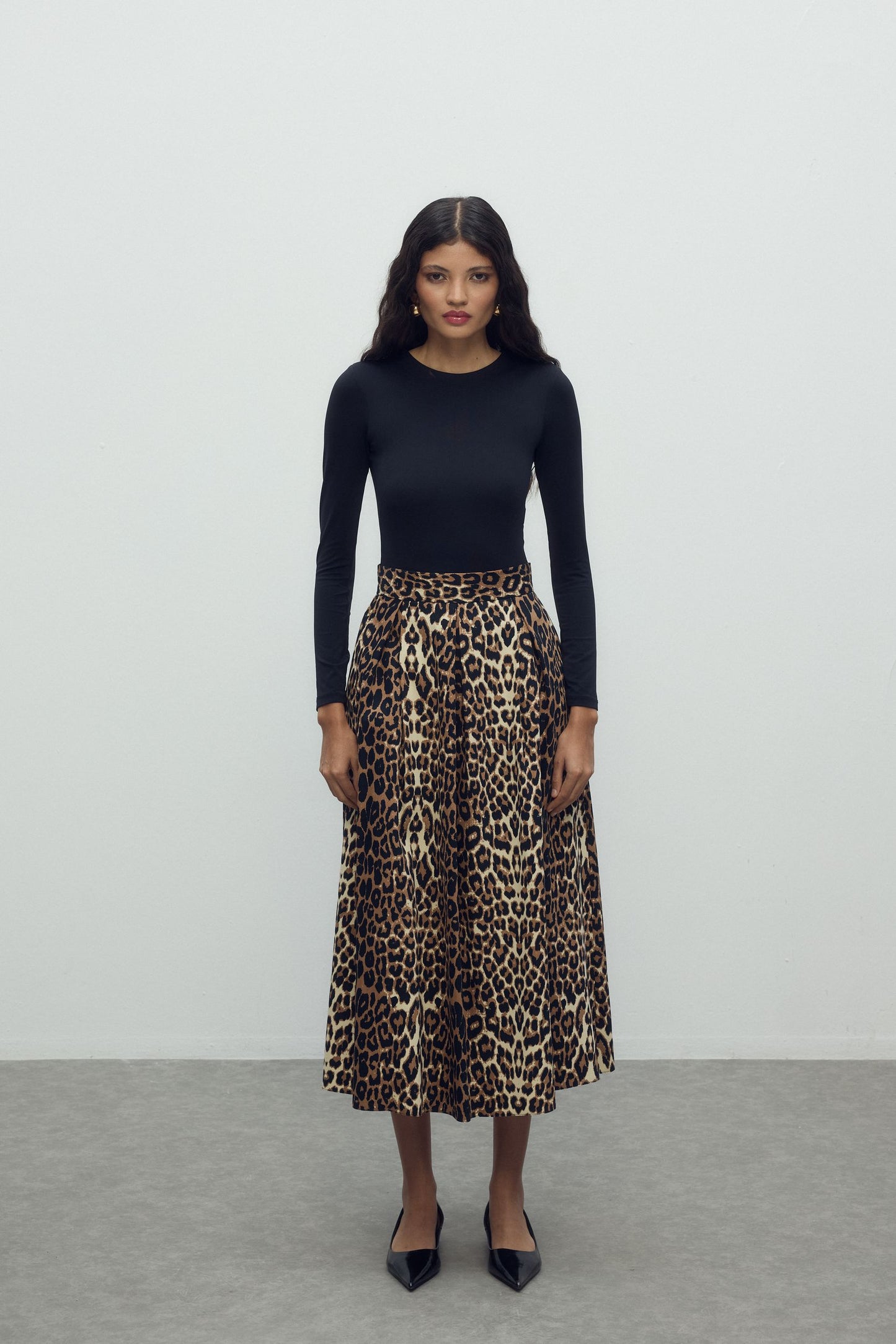 Gabardin Leopar Desenli Etek